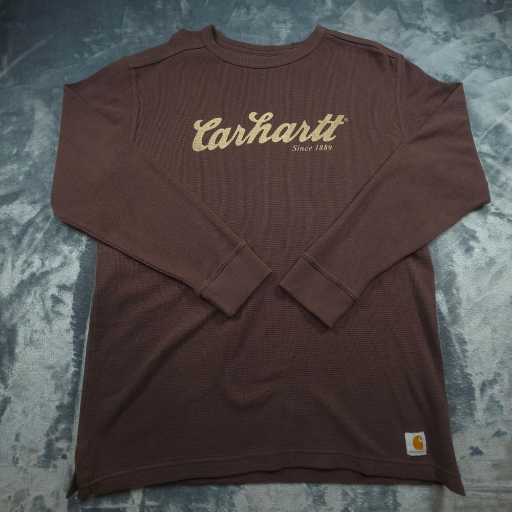 Carhartt Mens Brown Waffle Knit Thermal Long Sleeve Shirt Relaxed Fit Large